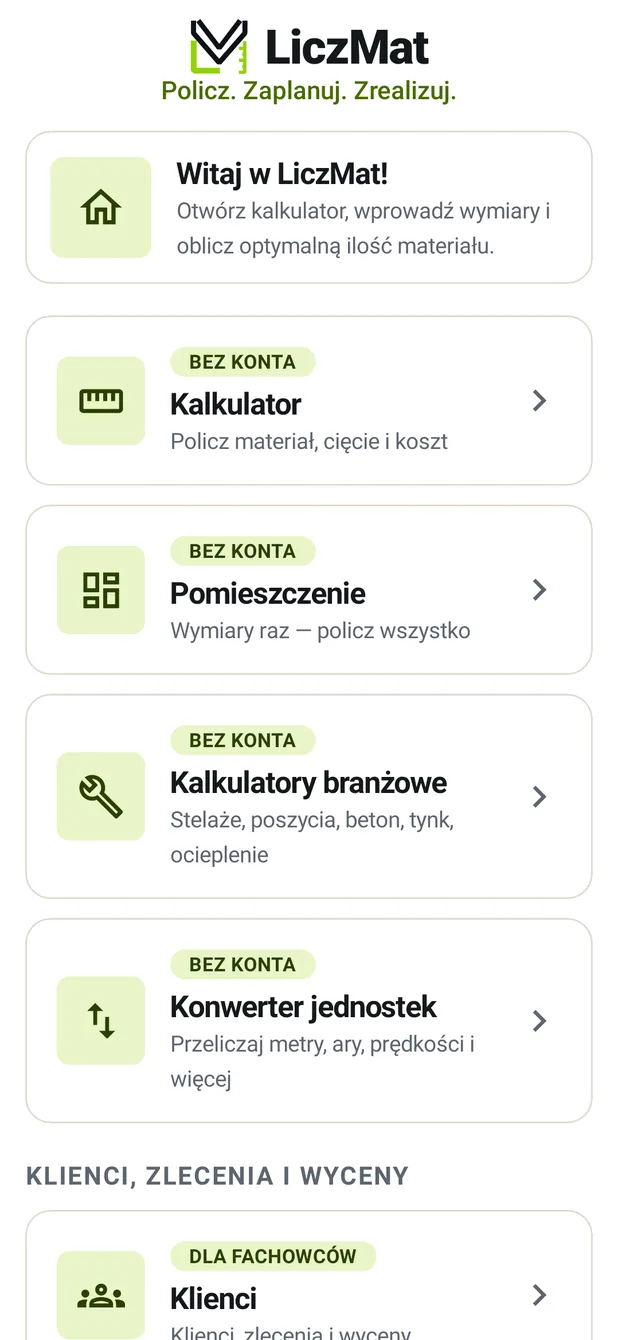 Ekran główny aplikacji LiczMat